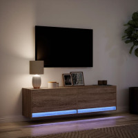 Produktbild för Väggmonterad tv-bänk LED brun ek 140x31x38 cm