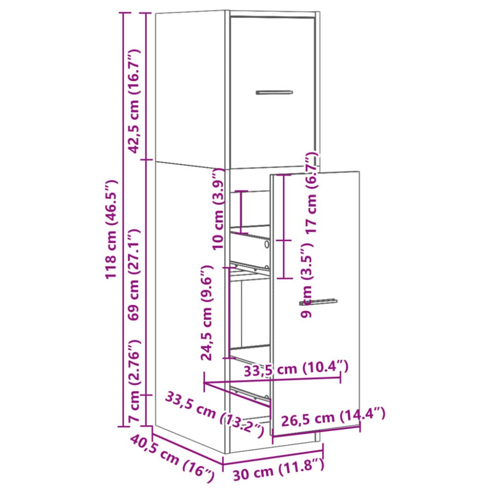 Produktbild för Apoteksskåp rökfärgad ek 30x41x118 cm konstruerat trä