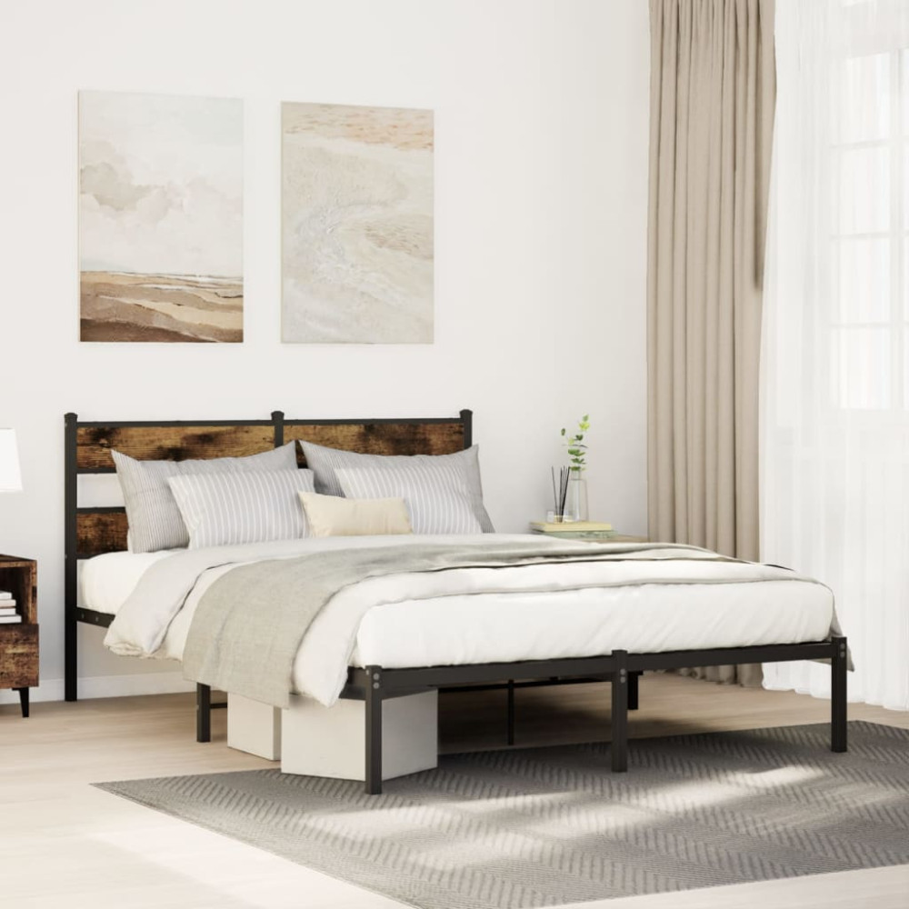 Produktbild för Sängram utan madrass metall rökfärgad ek 150x200 cm
