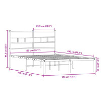 Produktbild för Sängram utan madrass metall rökfärgad ek 150x200 cm