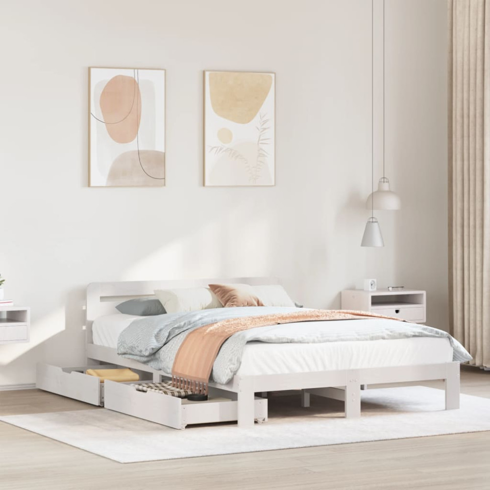 Produktbild för Sängram utan madrass vit 160x200 cm massiv furu