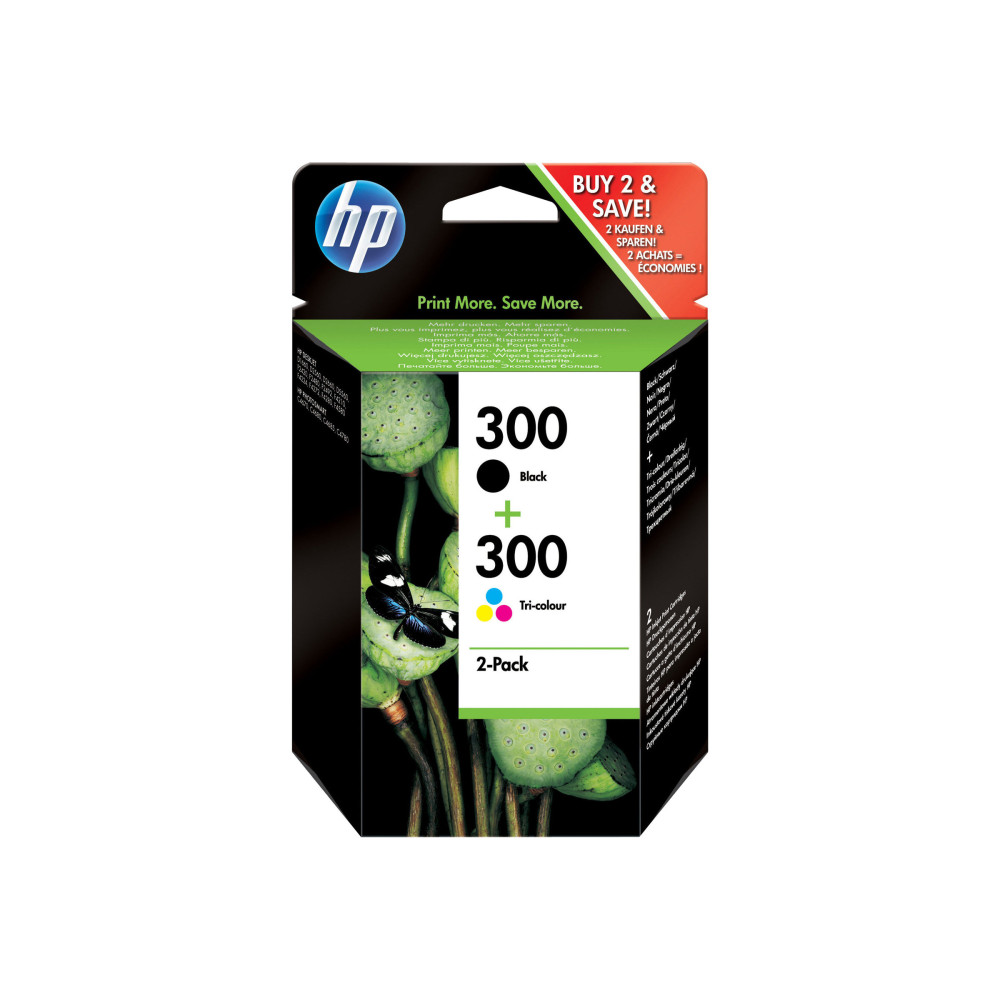 Produktbild för HP 300 - 2-pack - svart, färg (cyan, magenta, gul) - original - bläckpatron