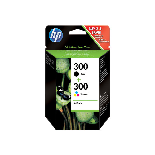 Hewlett-Packard HP 300 - 2-pack - svart, färg (cyan, magenta, gul) - original - bläckpatron