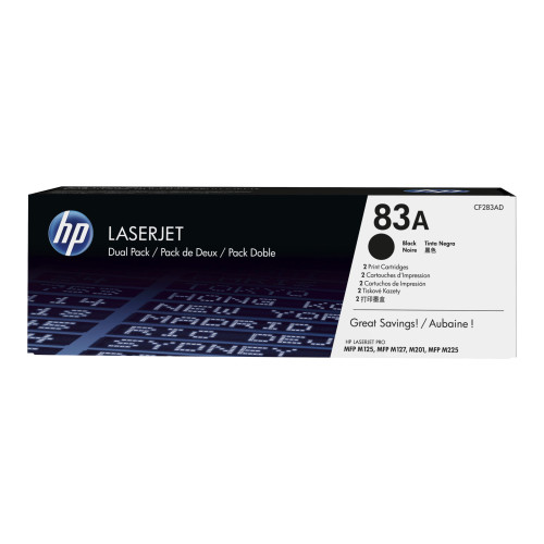 Hewlett-Packard HP 83A - 2-pack - svart - original - LaserJet - tonerkassett (CF283AD)