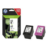 Produktbild för HP 62 - 2-pack - svartfärgad, färg (cyan, magenta, gul) - original - bläckpatron