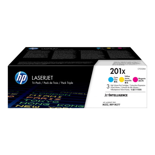 Hewlett-Packard HP 201X - 3-pack - Lång livslängd - gul, cyan, magenta - original - LaserJet - tonerkassett (CF253XM)