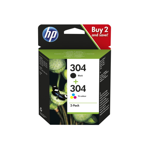 Hewlett-Packard HP 304 - 2-pack - svartfärgad, färg (cyan, magenta, gul) - original - bläckpatron