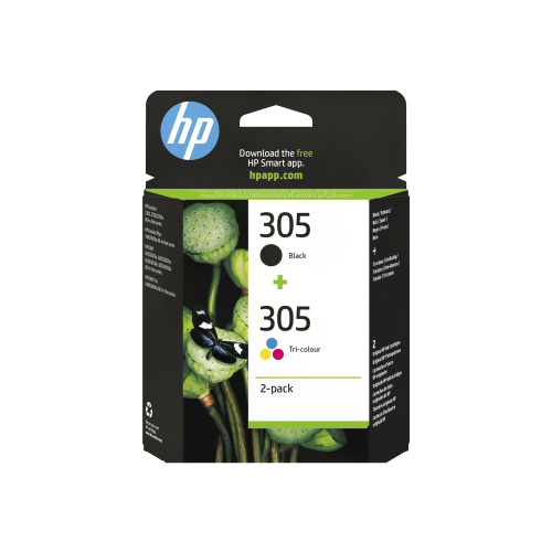 Hewlett-Packard HP 305 - 2-pack - svart, färg (cyan, magenta, gul) - original - bläckpatron