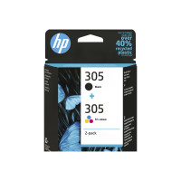 Produktbild för HP 305 - 2-pack - svart, färg (cyan, magenta, gul) - original - bläckpatron