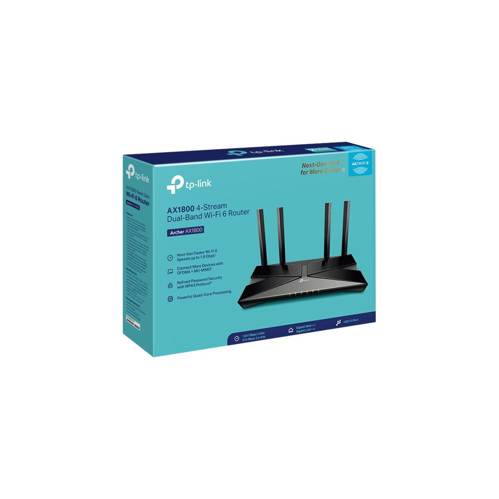 Produktbild för TP-Link Archer AX1800 - V1.2 - trådlös router - Wi-Fi 6 - skrivbordsmodell