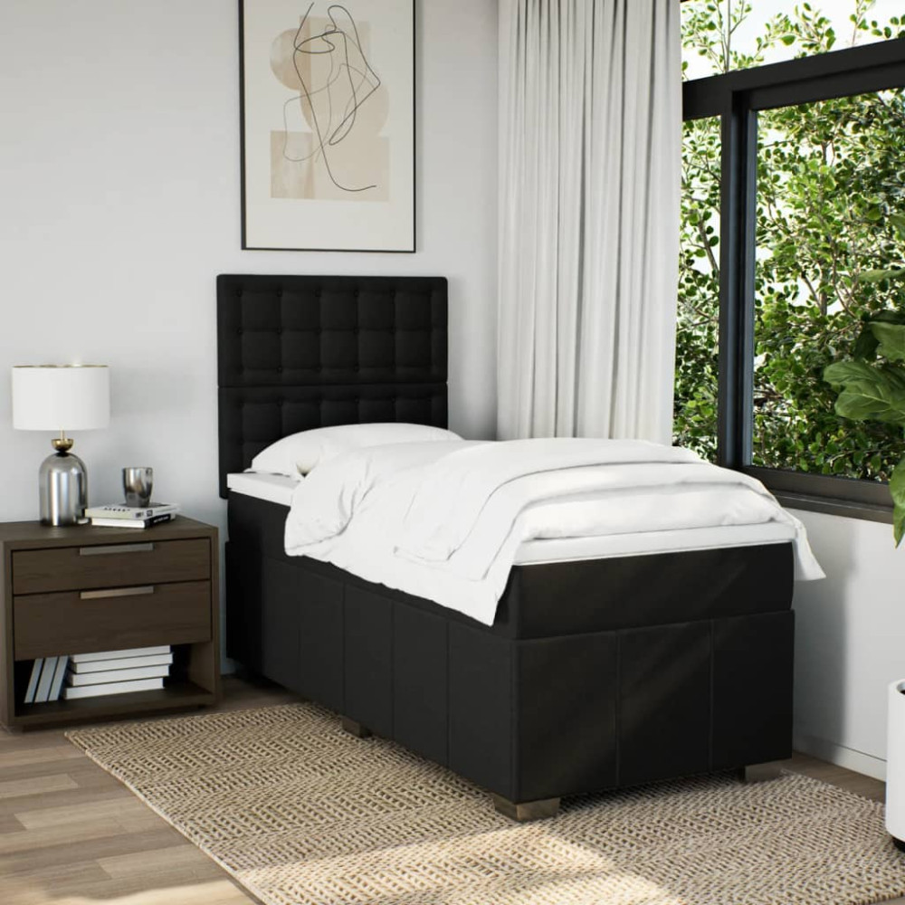 Produktbild för Ramsäng med madrass svart 90x190 cm tyg