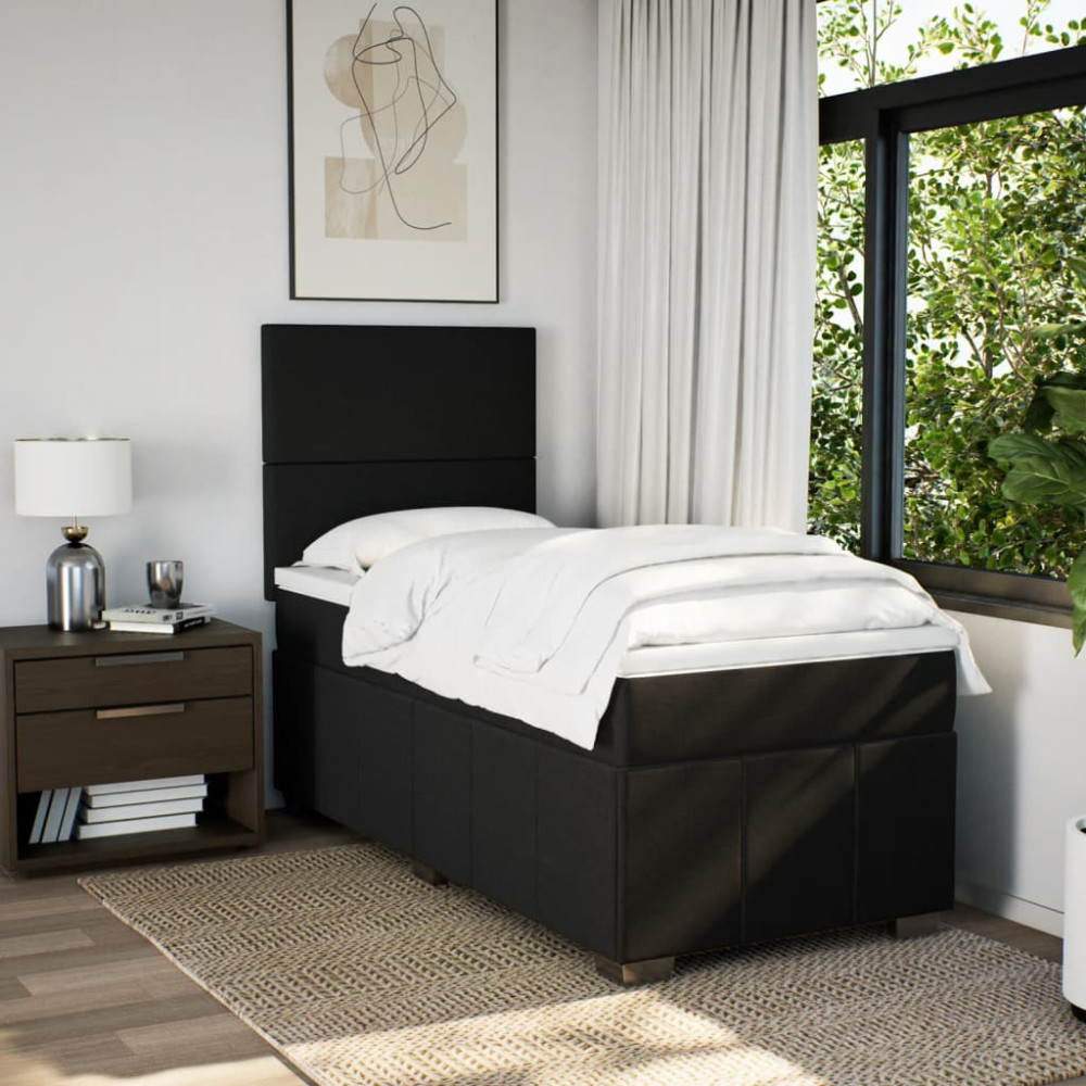 Produktbild för Ramsäng med madrass svart 90x190 cm tyg