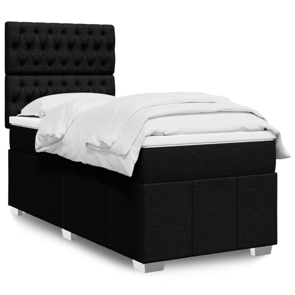 Produktbild för Ramsäng med madrass svart 90x190 cm tyg