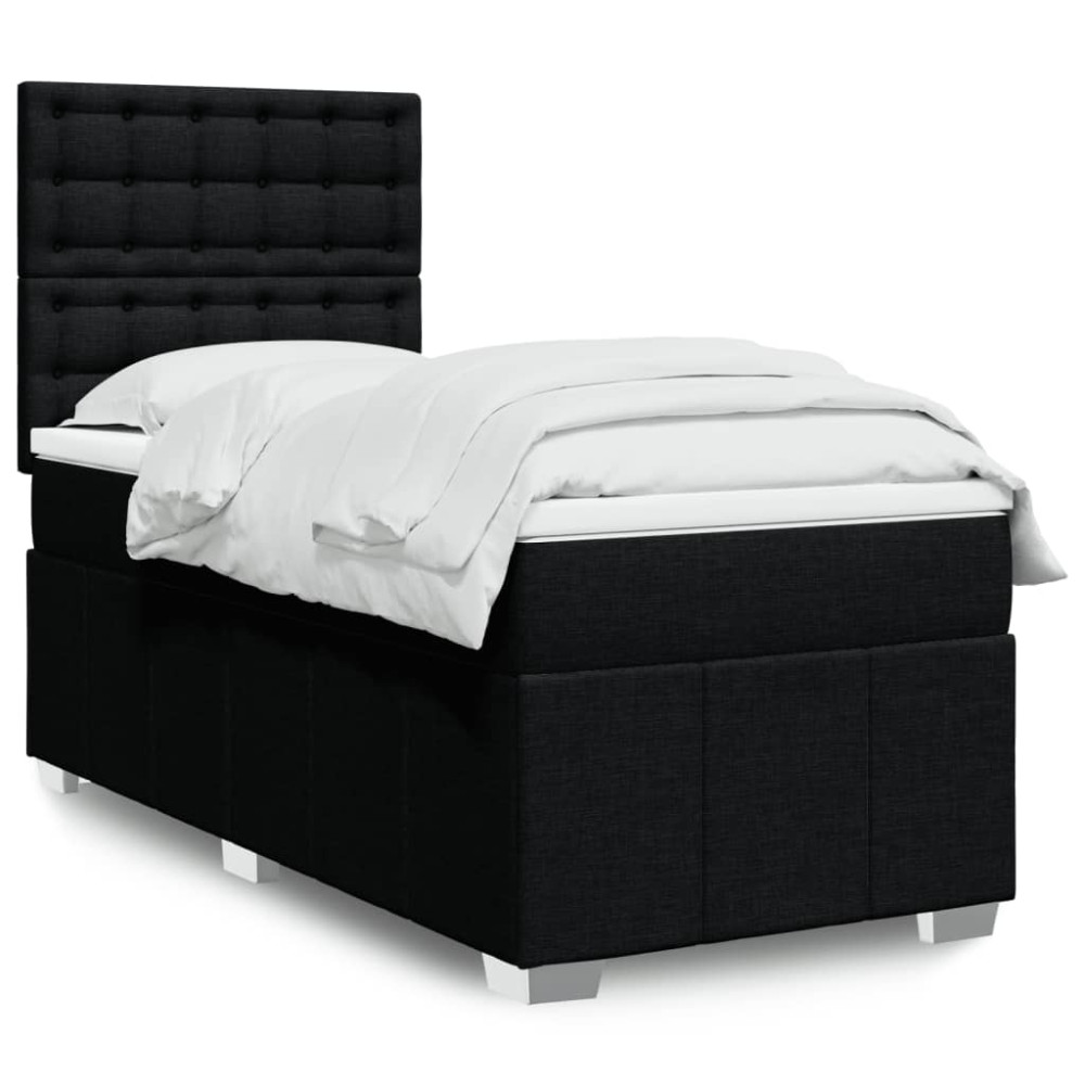 Produktbild för Ramsäng med madrass svart 90x190 cm tyg