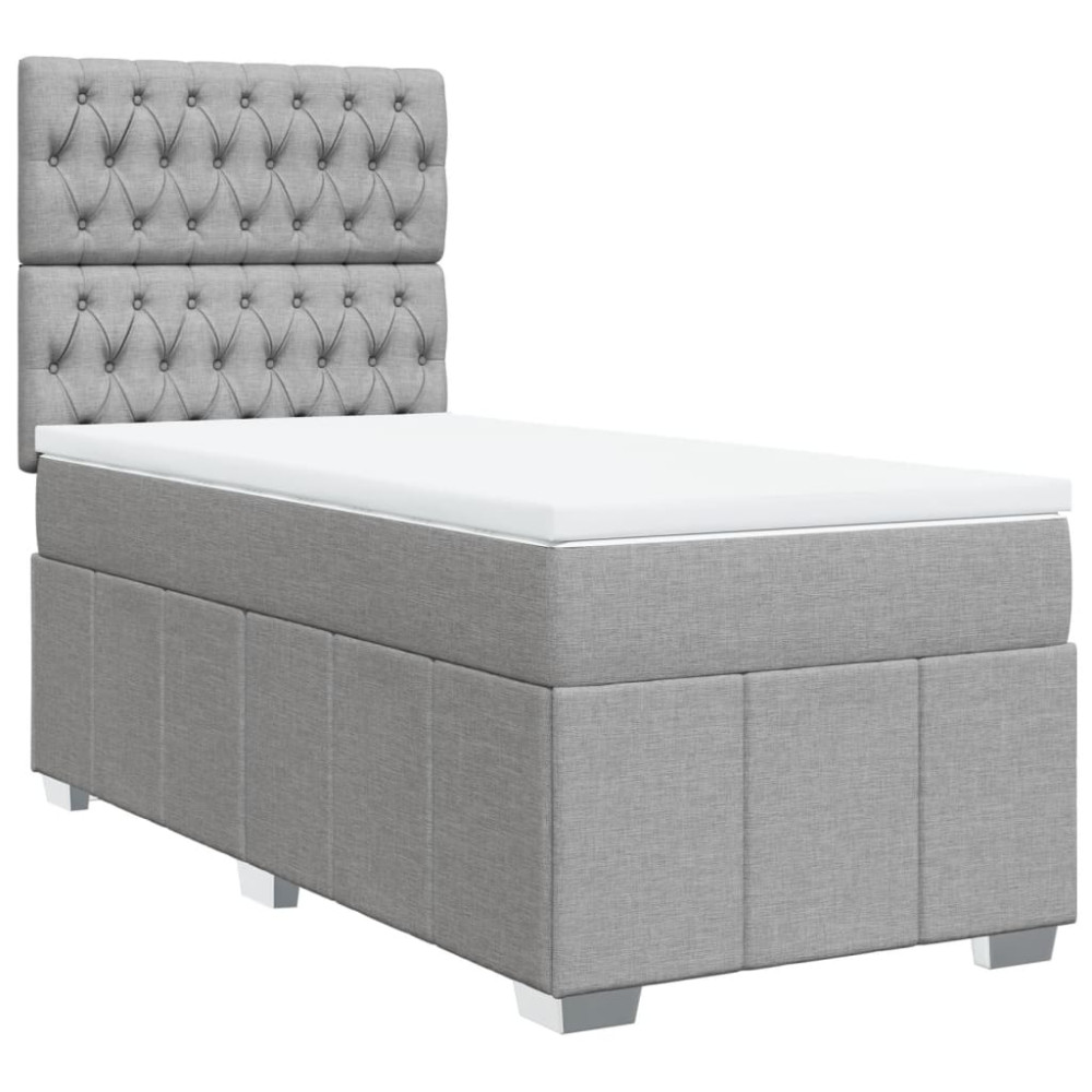 Produktbild för Ramsäng med madrass ljusgrå 90x190 cm tyg