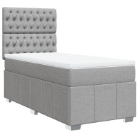 Produktbild för Ramsäng med madrass ljusgrå 90x190 cm tyg