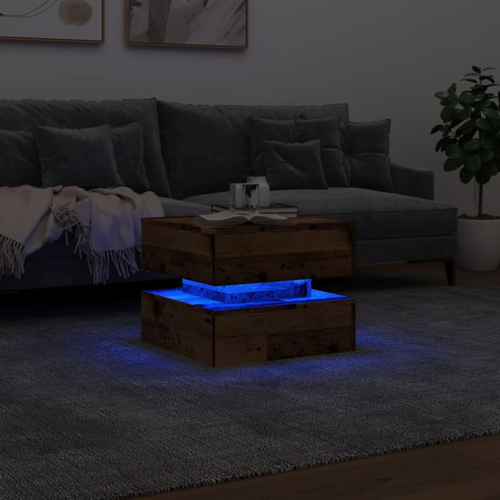 Produktbild för Soffbord med LED gammalt trä 50x50x40 cm