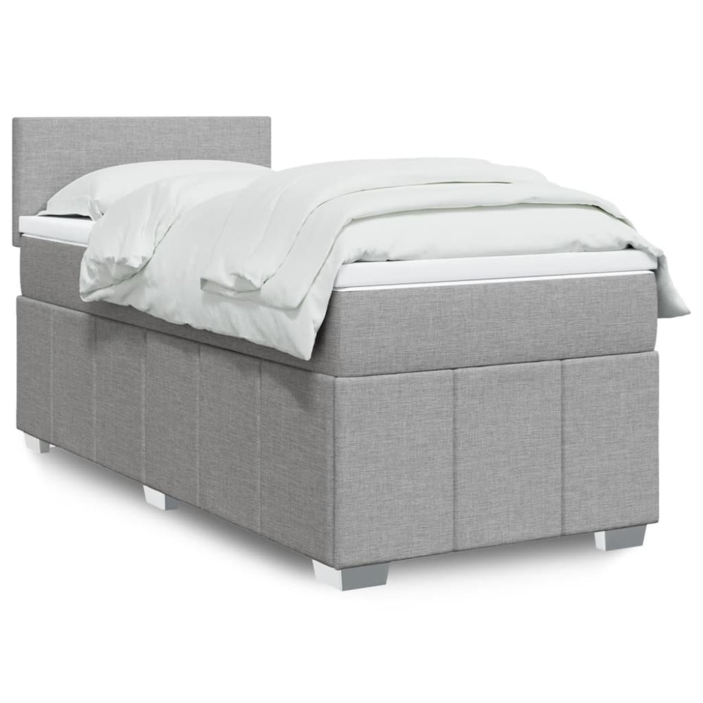 Produktbild för Ramsäng med madrass ljusgrå 90x190 cm tyg