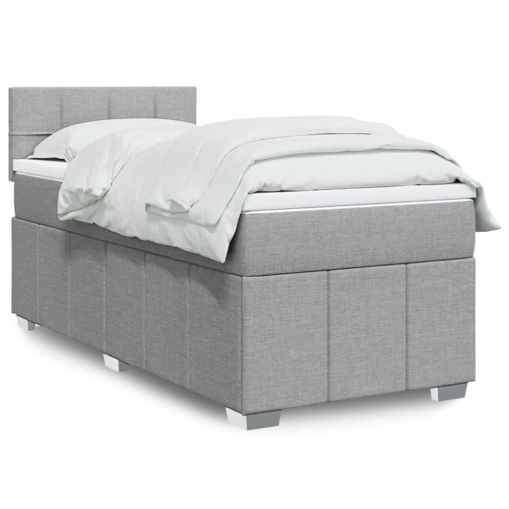 Produktbild för Ramsäng med madrass ljusgrå 90x190 cm tyg