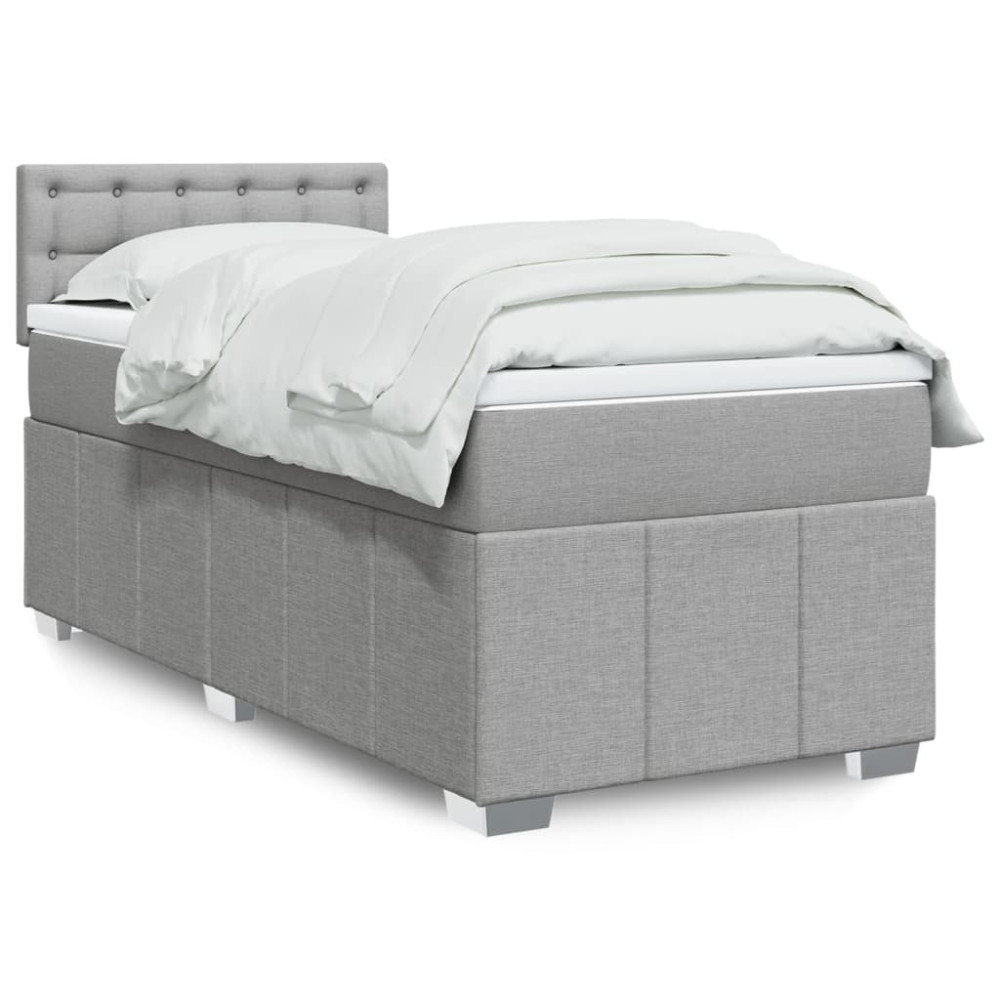 Produktbild för Ramsäng med madrass ljusgrå 90x190 cm tyg