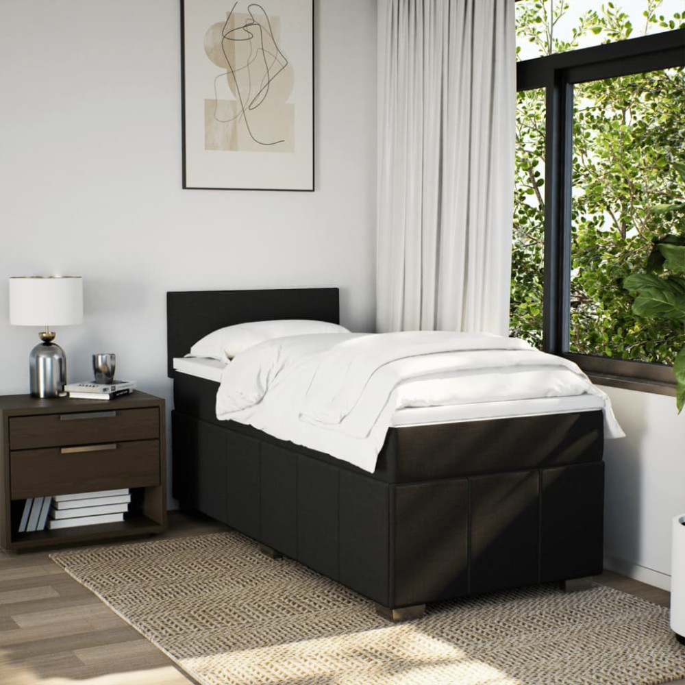 Produktbild för Ramsäng med madrass svart 90x190 cm tyg