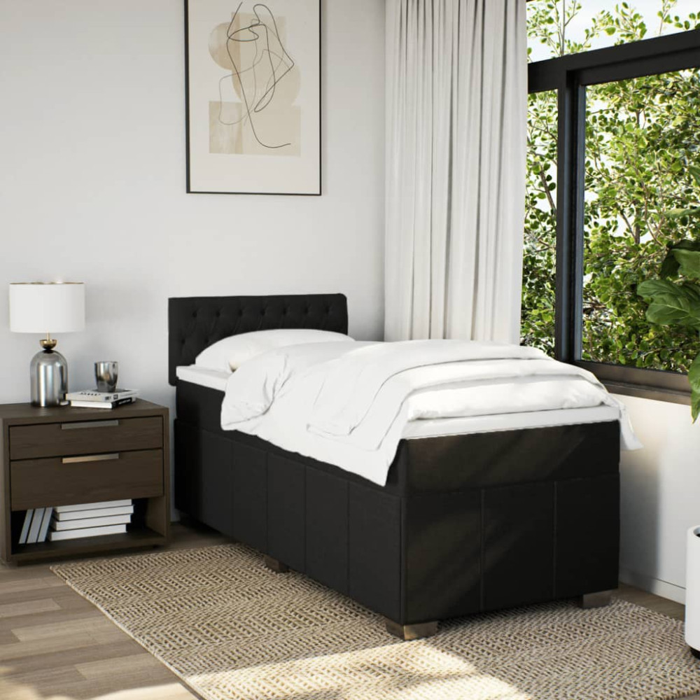 Produktbild för Ramsäng med madrass svart 90x190 cm tyg