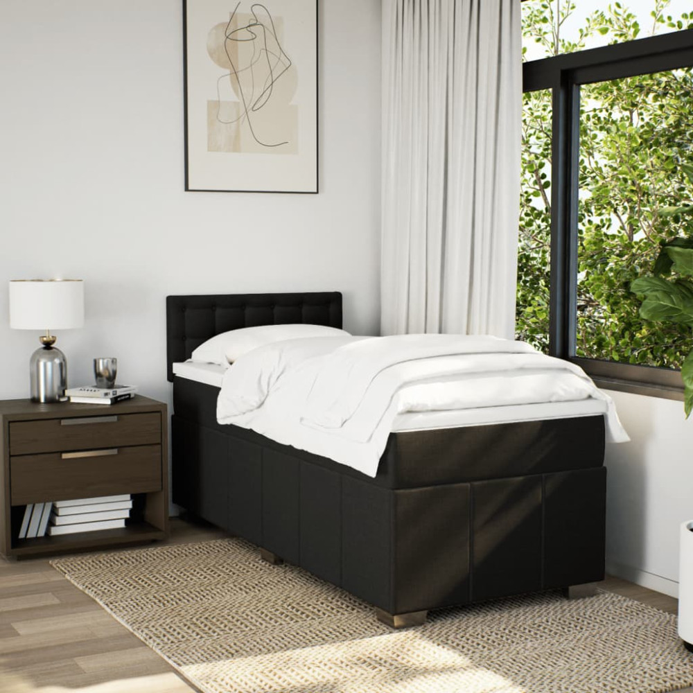 Produktbild för Ramsäng med madrass svart 90x190 cm tyg