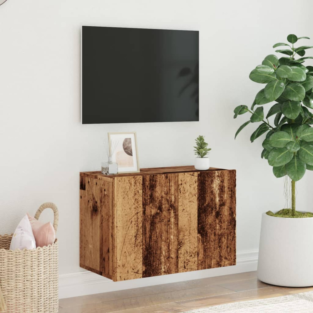 Produktbild för Väggmonterad tv-bänk gammalt trä 60x30x41 cm