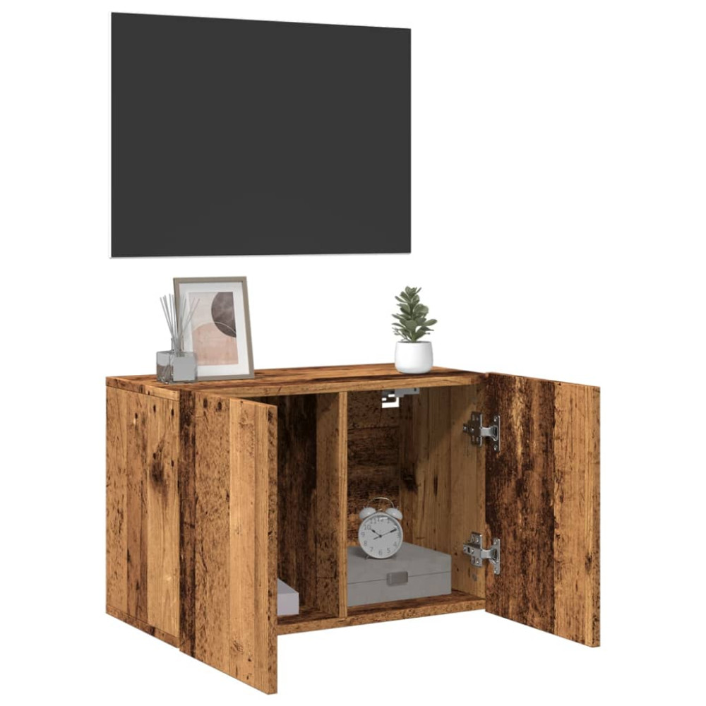 Produktbild för Väggmonterad tv-bänk gammalt trä 60x30x41 cm