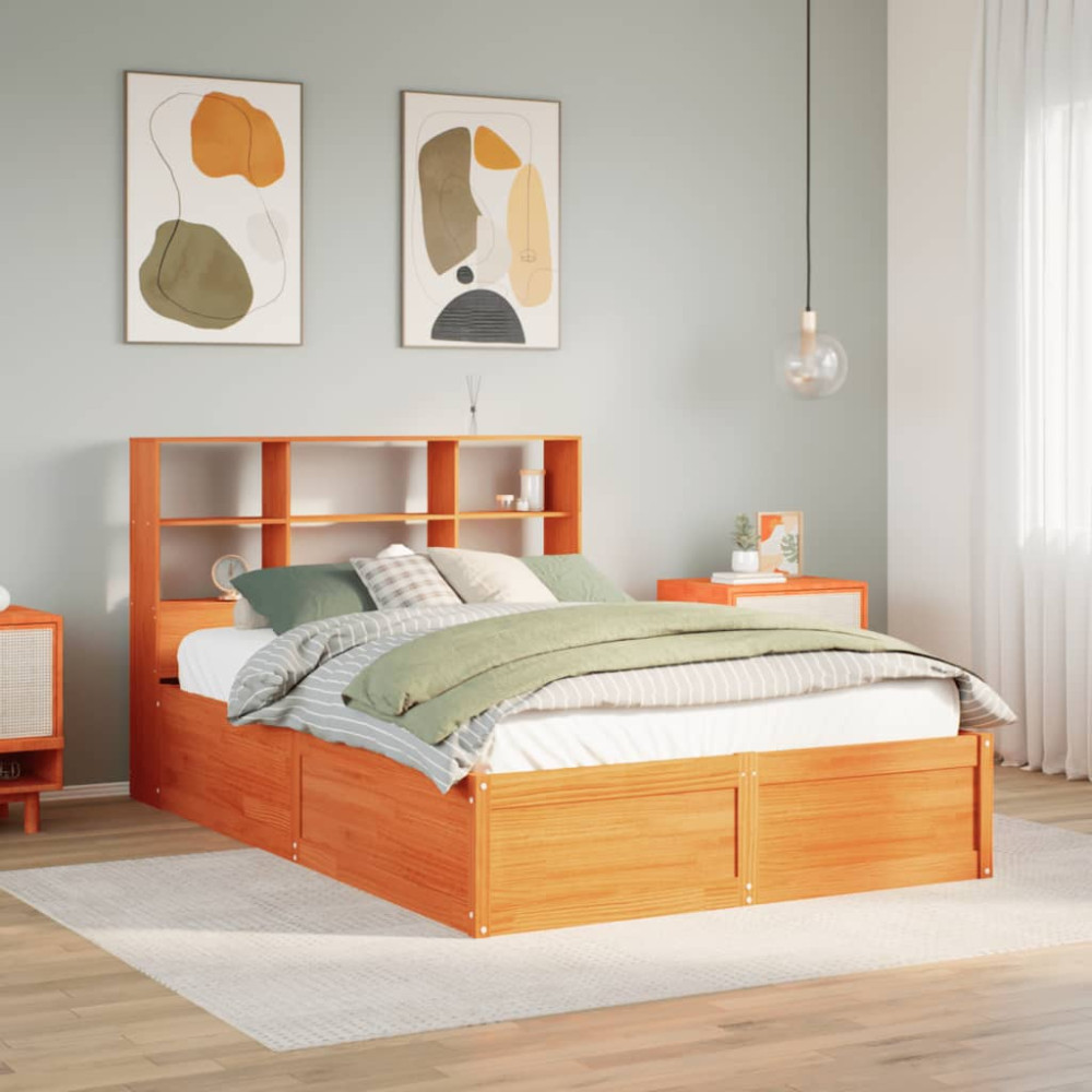 Produktbild för Sängram utan madrass vaxbrun 120x200 cm massiv furu