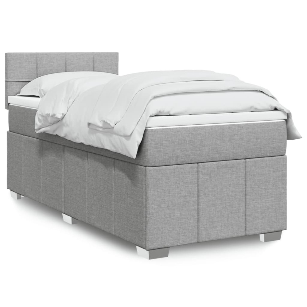 Produktbild för Ramsäng med madrass ljusgrå 90x190 cm tyg