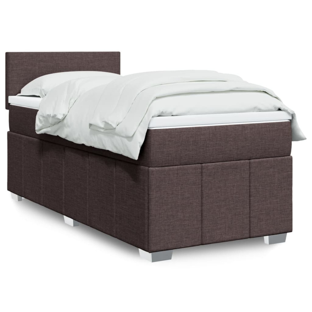 Produktbild för Ramsäng med madrass mörkbrun 100x200 cm tyg