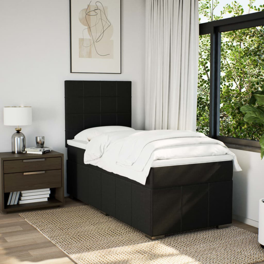 Produktbild för Ramsäng med madrass svart 90x190 cm tyg