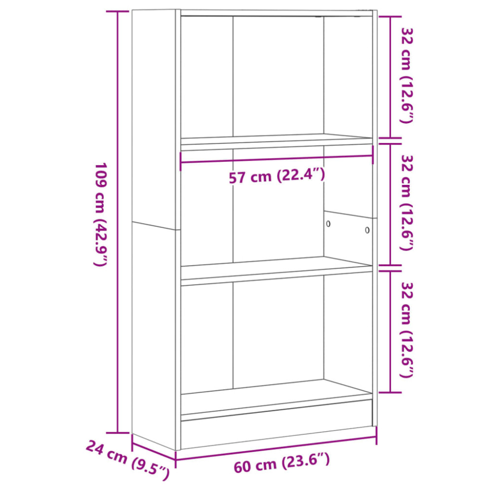 Produktbild för Bokhylla sonoma-ek 60x24x109 cm konstruerat trä