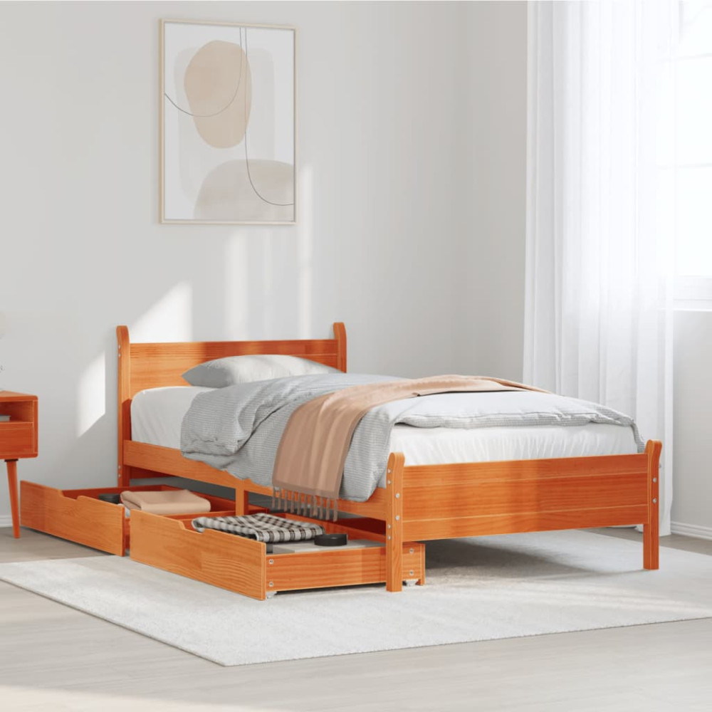 Produktbild för Sängram utan madrass vaxbrun 75x190 cm massiv furu