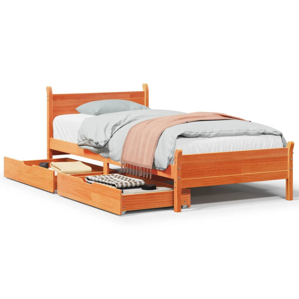 Produktbild för Sängram utan madrass vaxbrun 75x190 cm massiv furu