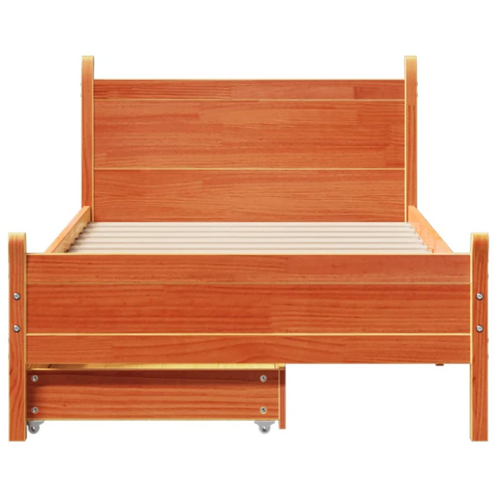 Produktbild för Sängram utan madrass vaxbrun 75x190 cm massiv furu