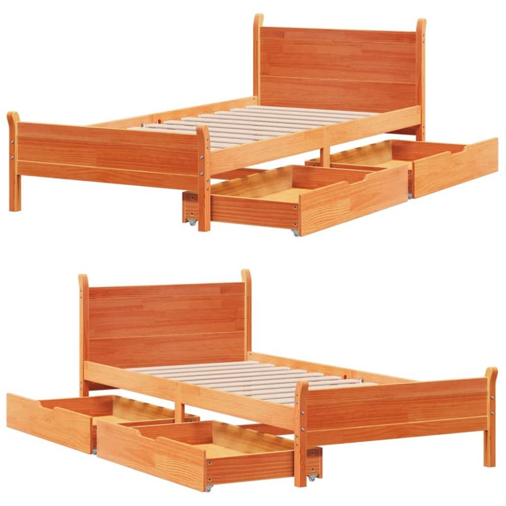 Produktbild för Sängram utan madrass vaxbrun 75x190 cm massiv furu