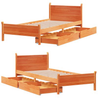 Produktbild för Sängram utan madrass vaxbrun 75x190 cm massiv furu