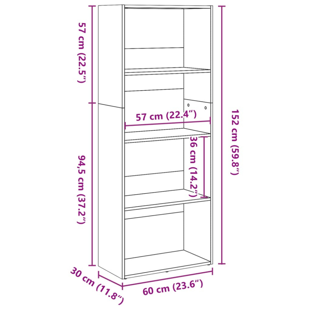 Produktbild för Bokhylla ek 60x30x152 cm konstruerat trä