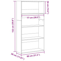 Produktbild för Bokhylla vit 80x30x152 cm konstruerat trä