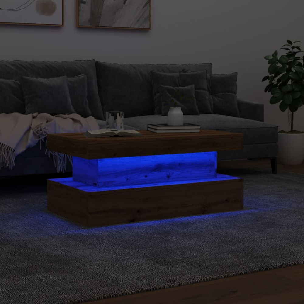 Produktbild för Soffbord med LED ek 90x50x40 cm
