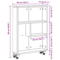 Produktbild för Smal förvaringsvagn brun ek 48x13x68 cm konstruerat trä