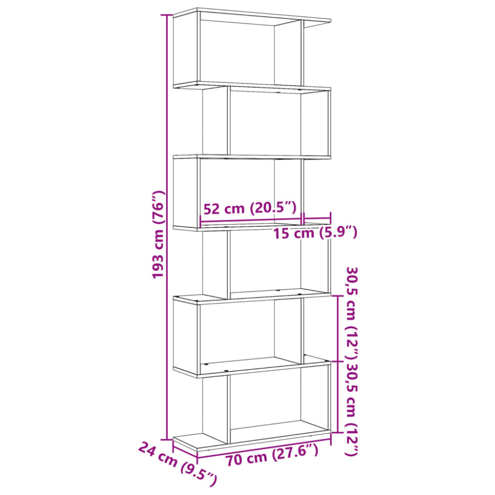 Produktbild för Bokhylla/Rumsavdelare 6 hyllor 70x24x193 cm konstruerat trä