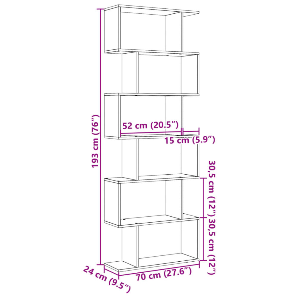 Produktbild för Bokhylla/Rumsavdelare 6 hyllor 70x24x193 cm konstruerat trä