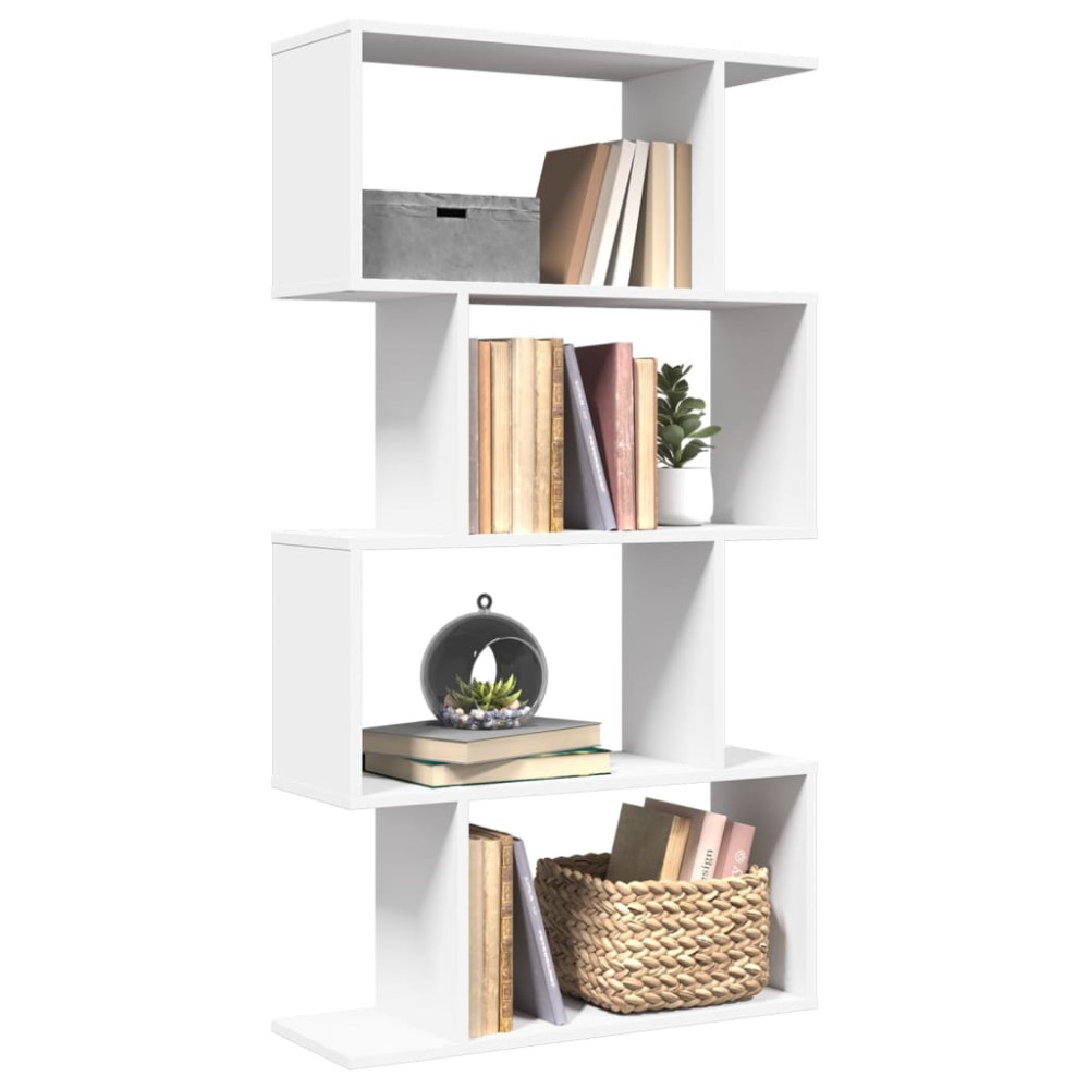 Produktbild för Rumsavdelare bokhylla 4 våningar vit 70x24x129 cm konstruerat trä