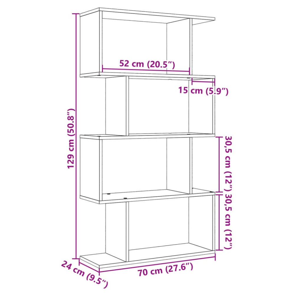 Produktbild för Rumsavdelare bokhylla 4 våningar vit 70x24x129 cm konstruerat trä