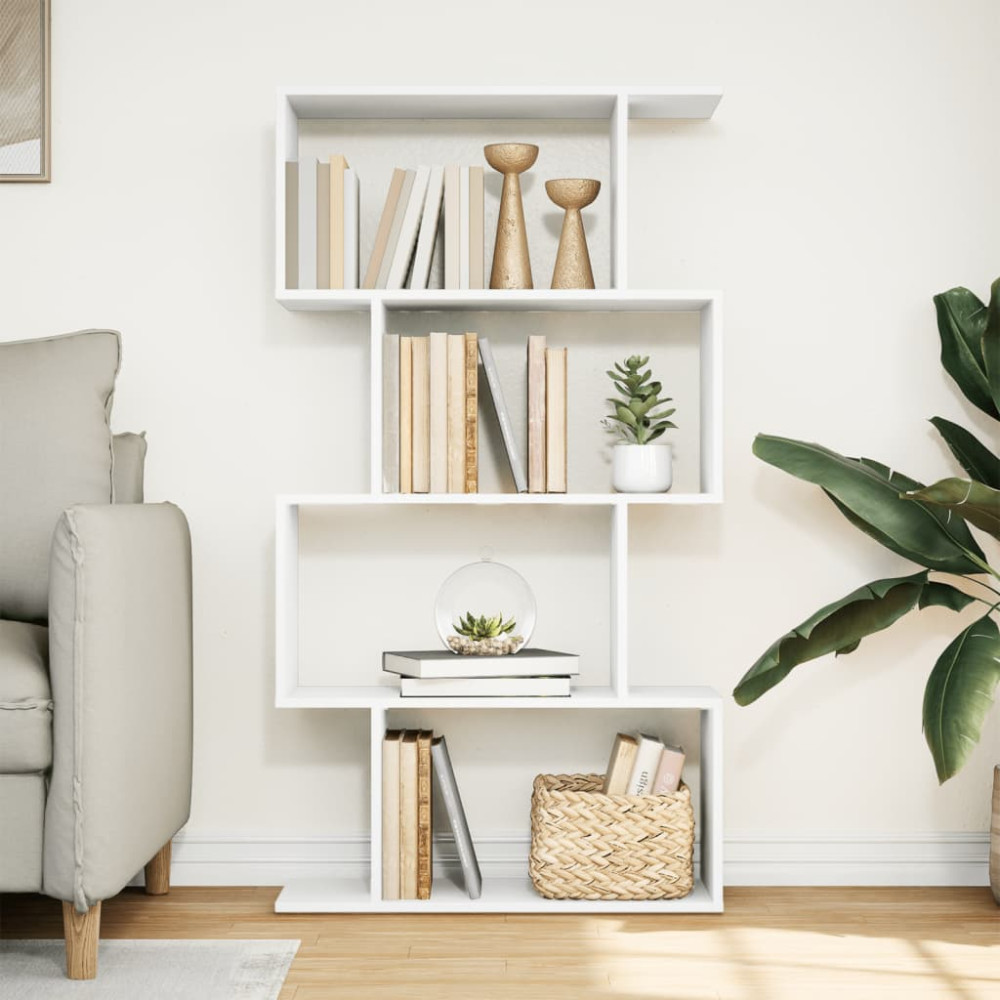 Produktbild för Rumsavdelare bokhylla 4 våningar vit 70x24x129 cm konstruerat trä