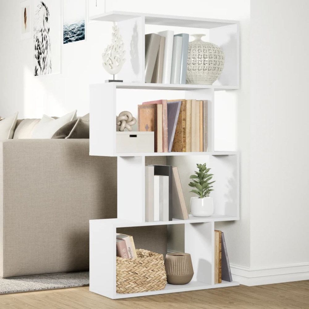 Produktbild för Rumsavdelare bokhylla 4 våningar vit 70x24x129 cm konstruerat trä