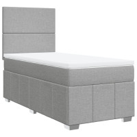 Produktbild för Ramsäng med madrass ljusgrå 90x190 cm tyg
